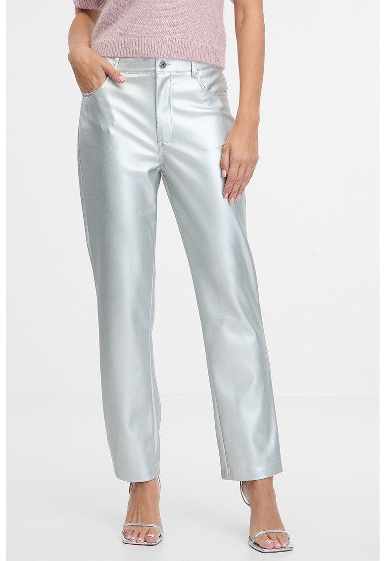 Pantaloni drepti cu aspect metalic - Argintiu