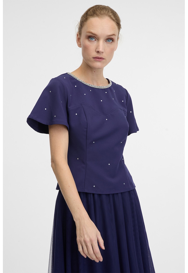 Bluza cu strasuri - Albastru indigo