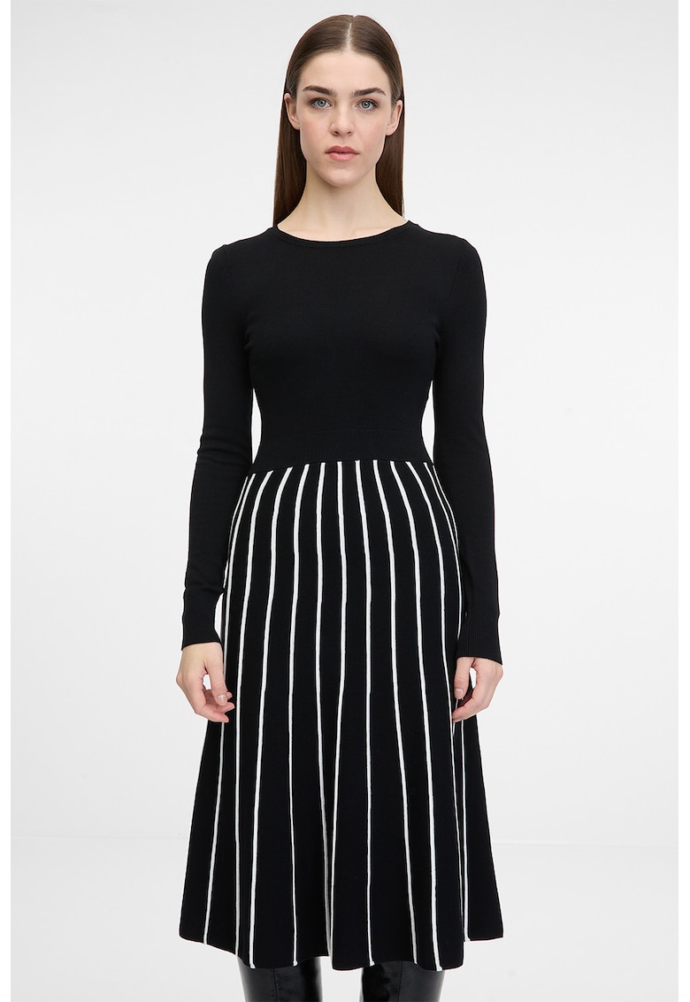 Rochie in dungi cu design 2in1 - Alb/Negru