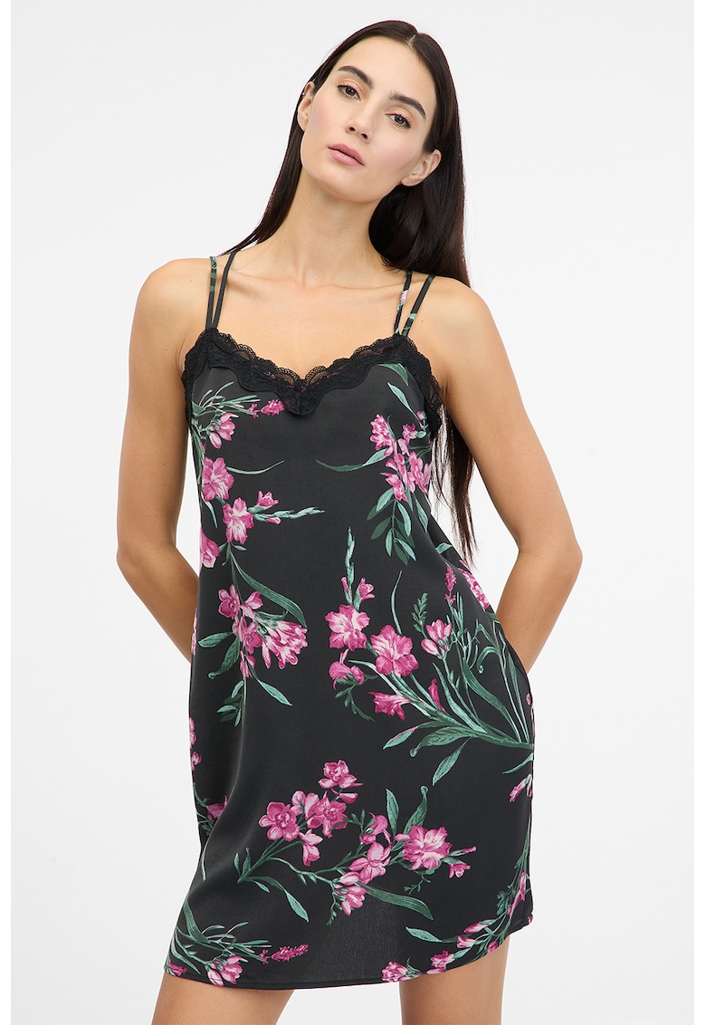 Camasa de noapte cu model floral - Verde/Fucsia/Negru stins