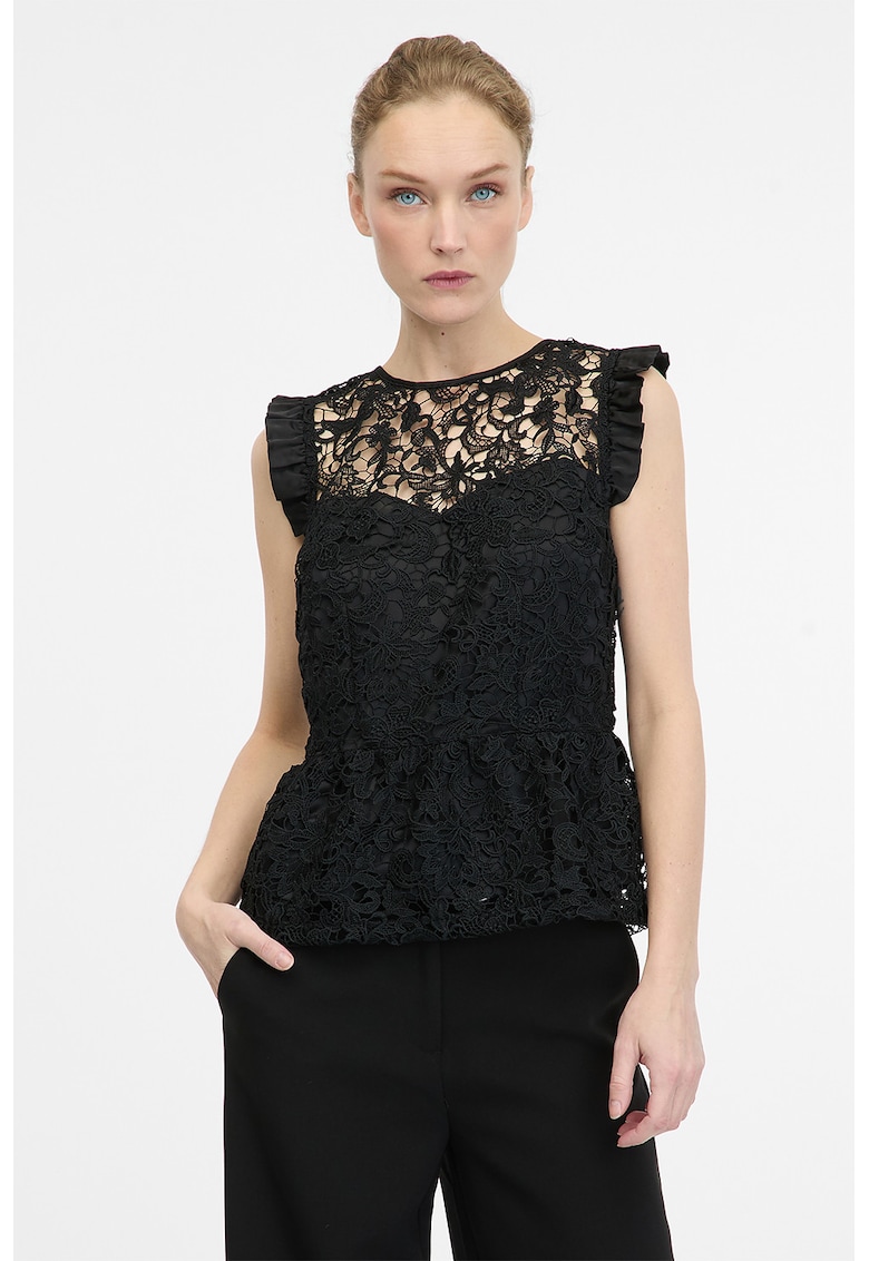 Bluza fara maneci cu broderie - Negru