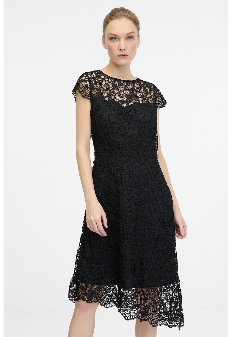 Rochie midi asimetrica brodata - Negru