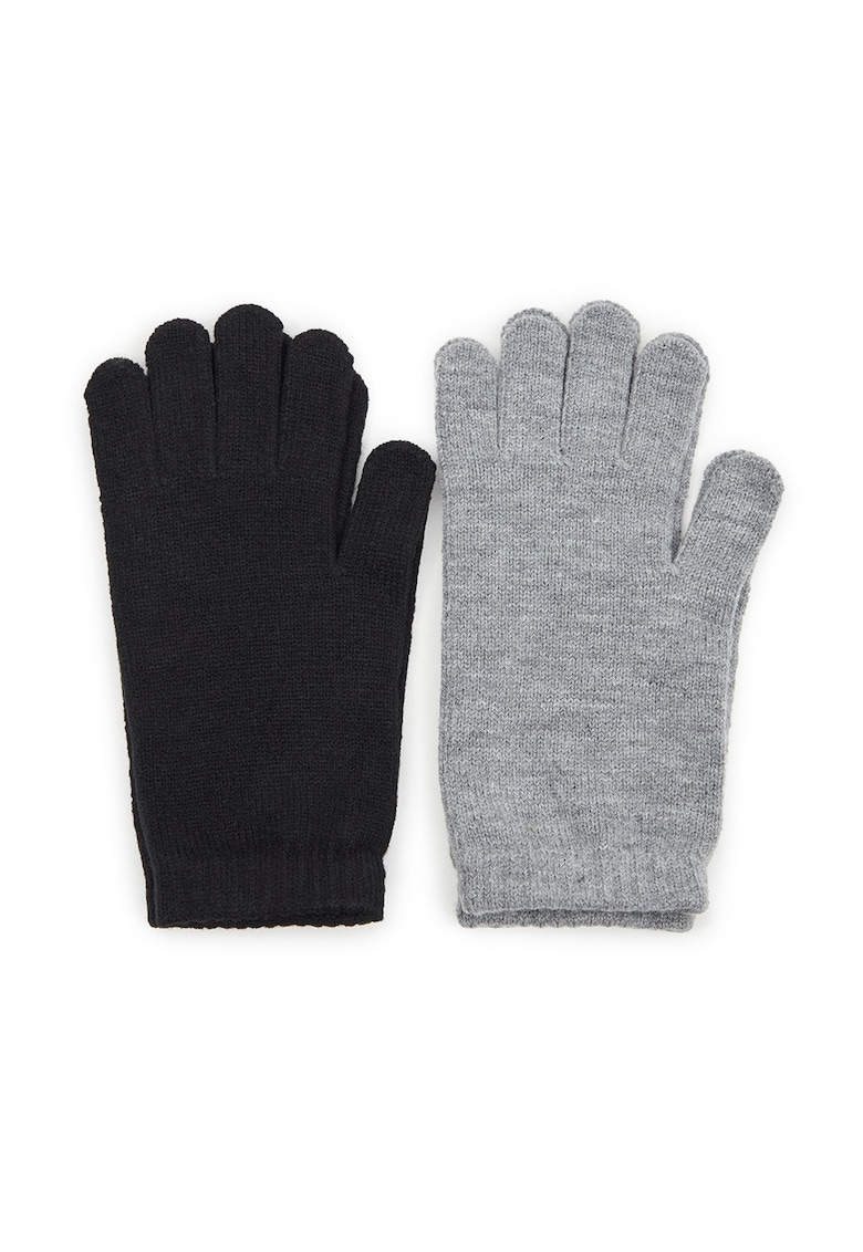 Set de manusi cu model uni - 2 perechi - Negru/Gri melange