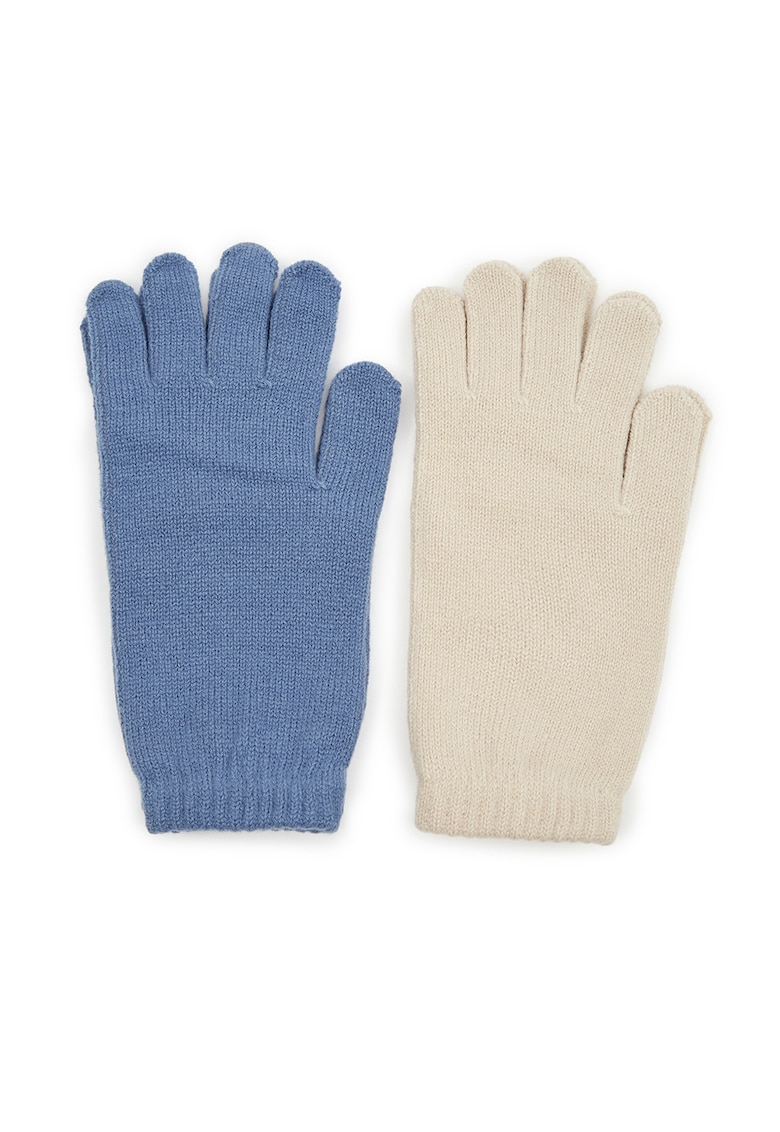 Set de manusi cu model uni - 2 perechi - Albastru prafuit/Bej inchis