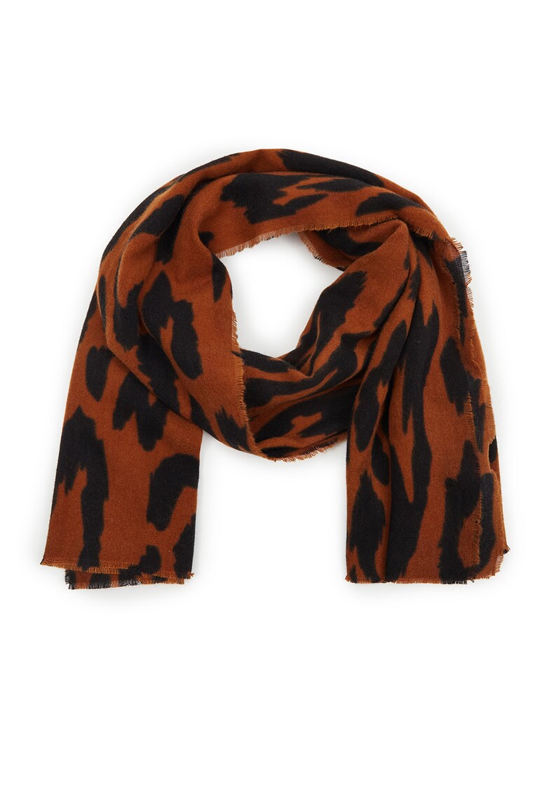 Esarfa cu animal print - Negru/Maro