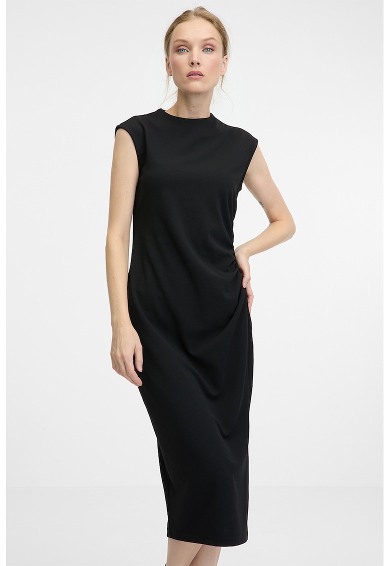 Rochie cu maneci scurte si slit lateral - Negru