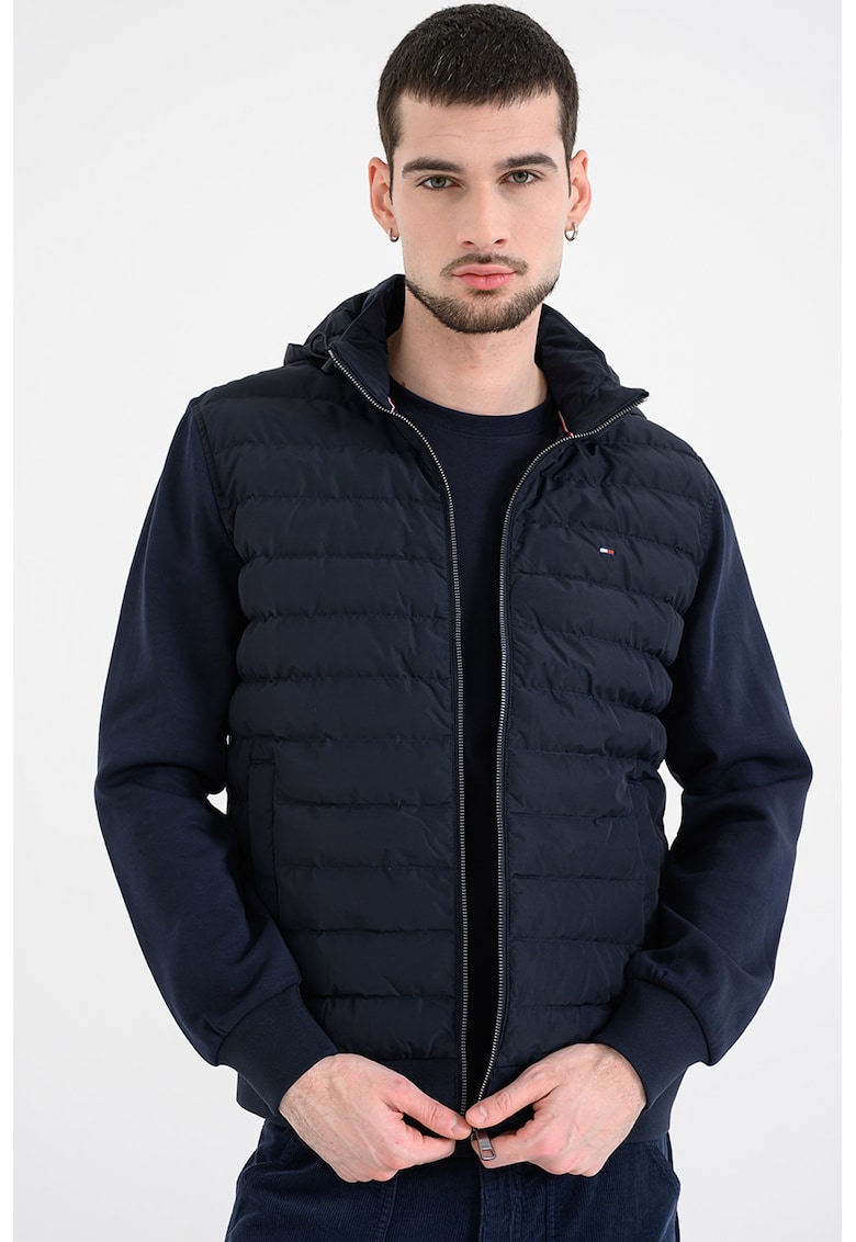 Hanorac cu aspect 2-in-1 si fermoar - Bleumarin