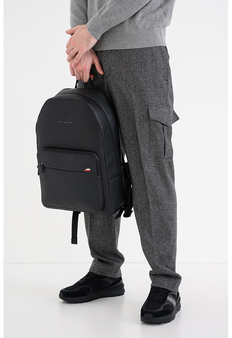 Pantalomi cargo din amestec de lana cu model herringbone - Negru/Gri