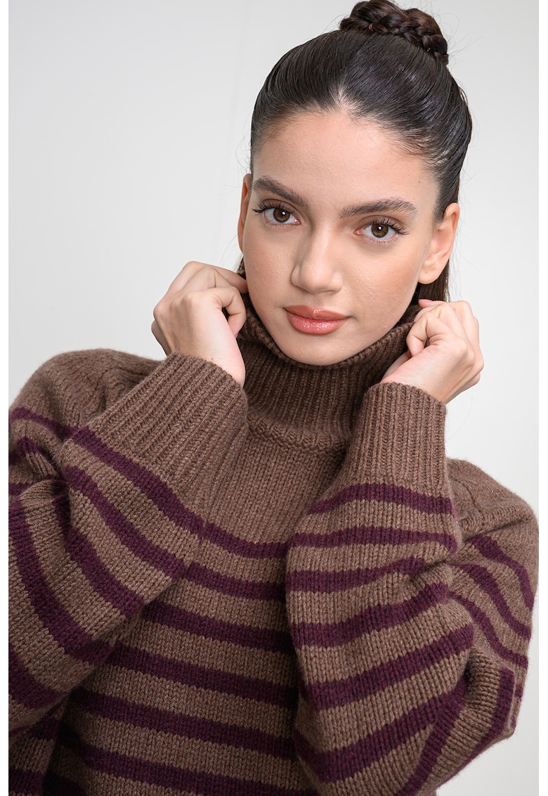 Pulover din amestec de casmir cu dungi - Maro/Mov inchis