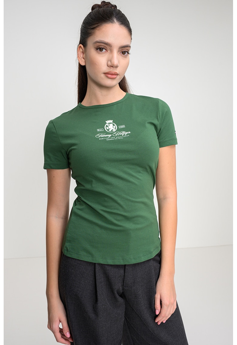 Tricou slim-fit cu decolteu la baza gatului - Verde
