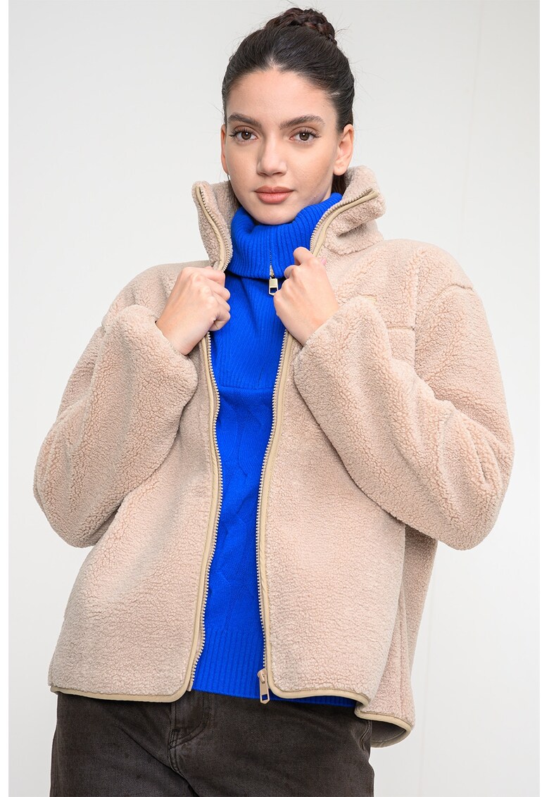 Jacheta din material teddy cu guler inalt - Bej