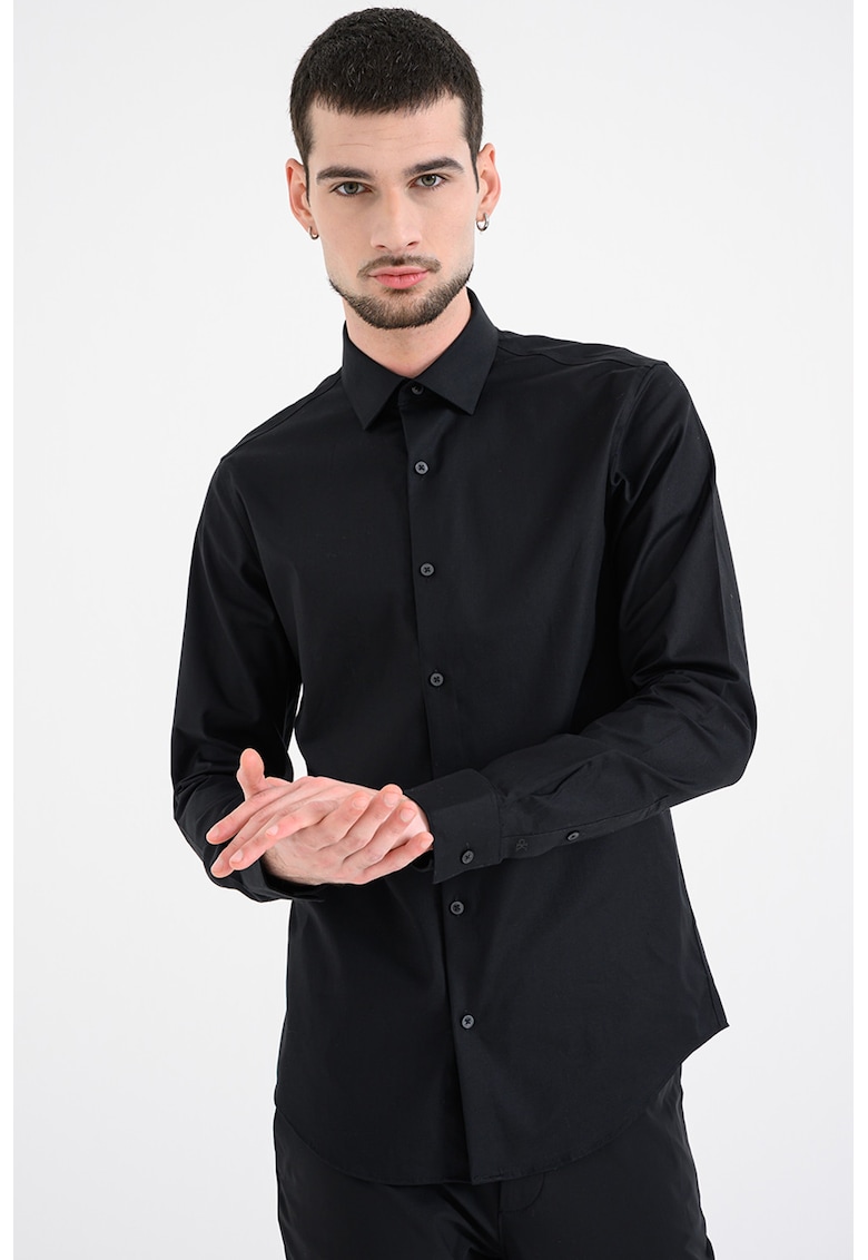Camasa slim-fit cu model uni - Negru