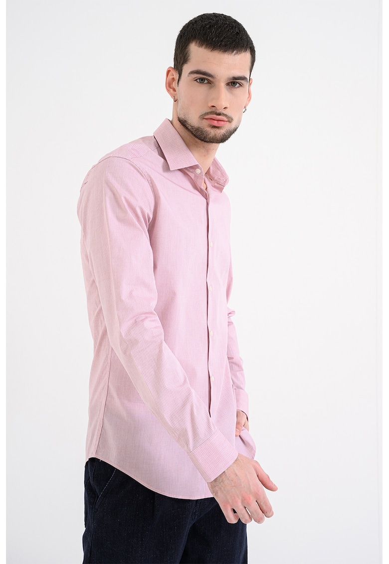 Camasa slim-fit cu dungi - Rosu/Roz prafuit