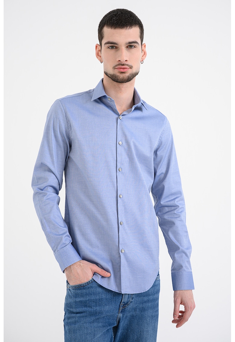 Camasa slim-fit cu model - Alb/Bleumarin
