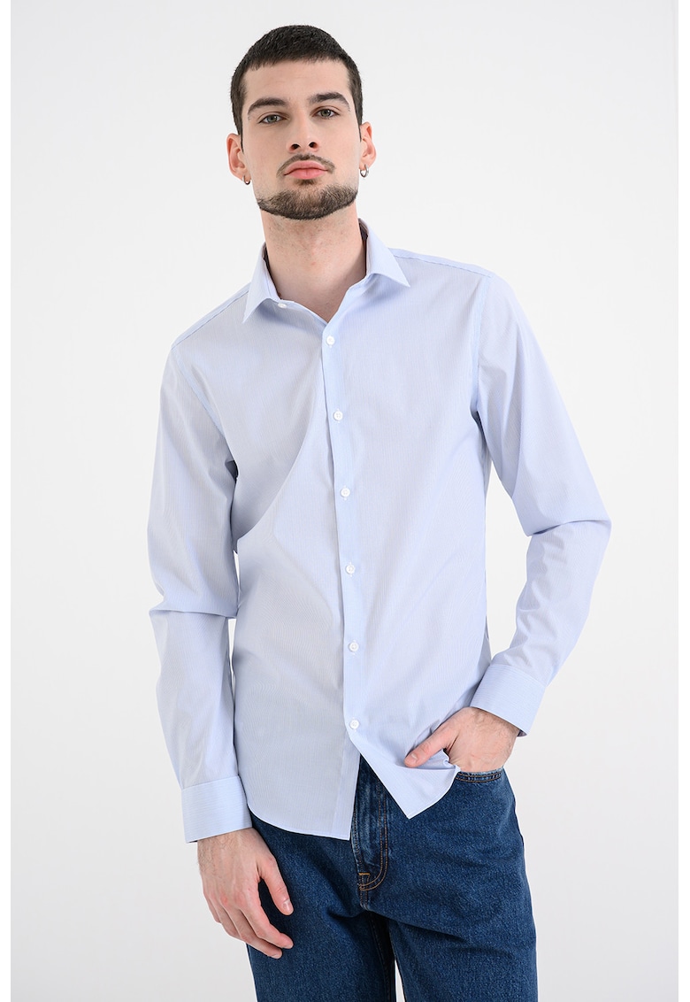Camasa slim-fit cu dungi discrete - Alb/Albastru