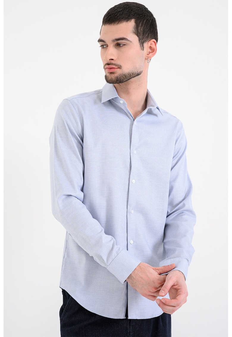 Camasa slim-fit cu maneci lungi - Alb/Albastru