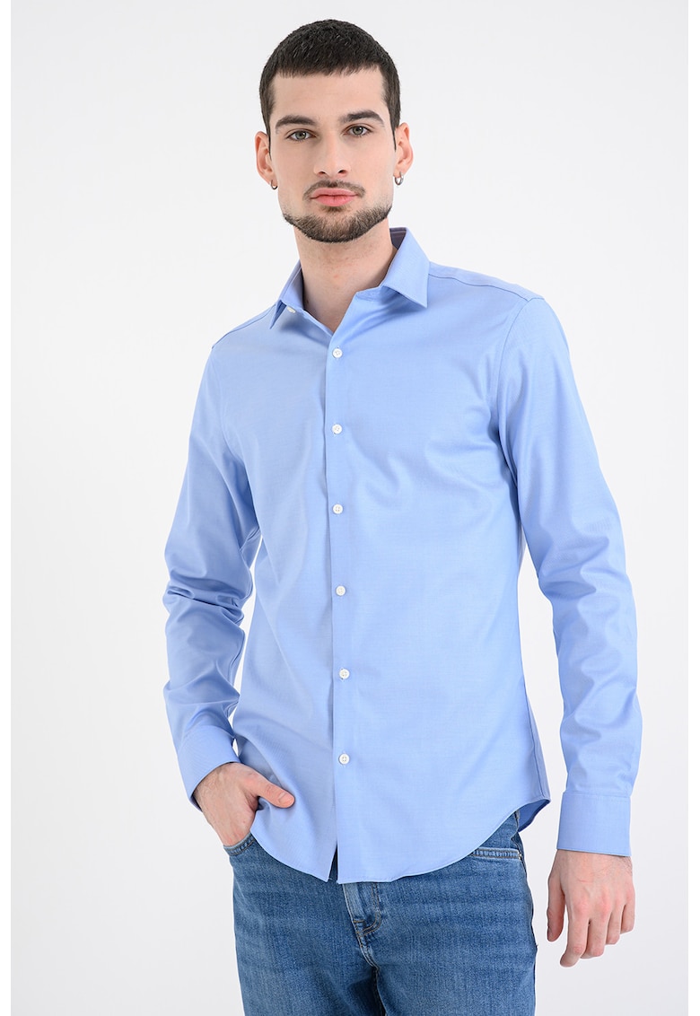 Camasa slim-fit din amestec de bumbac - Gri deschis/Albastru deschis