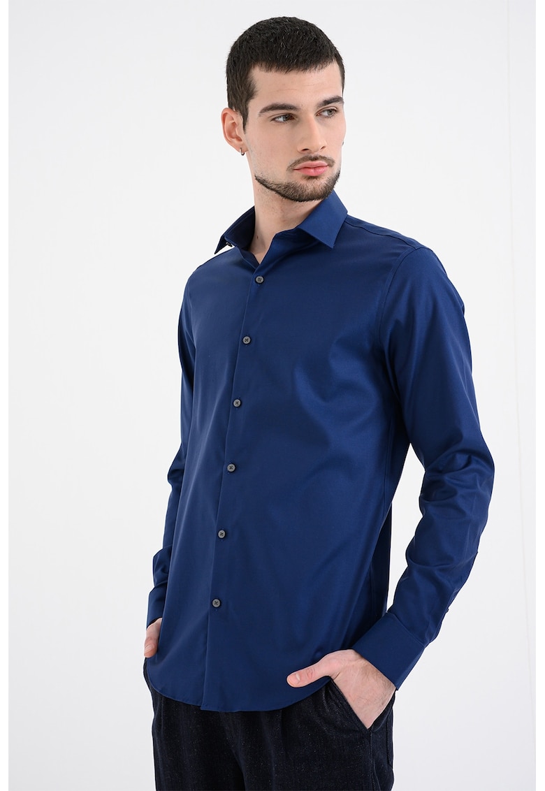 Camasa slim-fit din amestec de bumbac - Bleumarin