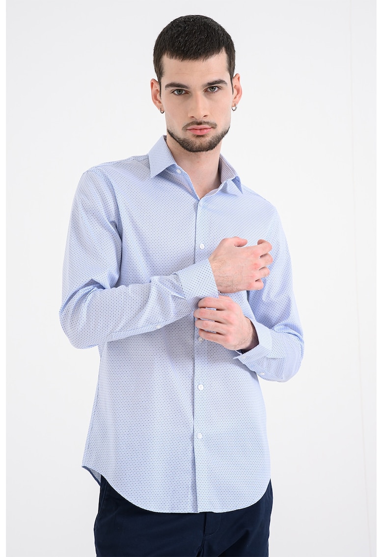Camasa slim-fit cu maneci lungi si model - Alb/Albastru deschis
