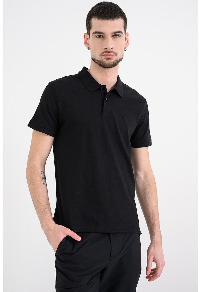 Tricou polo din bumbac pique cu croiala slim-fit - Negru