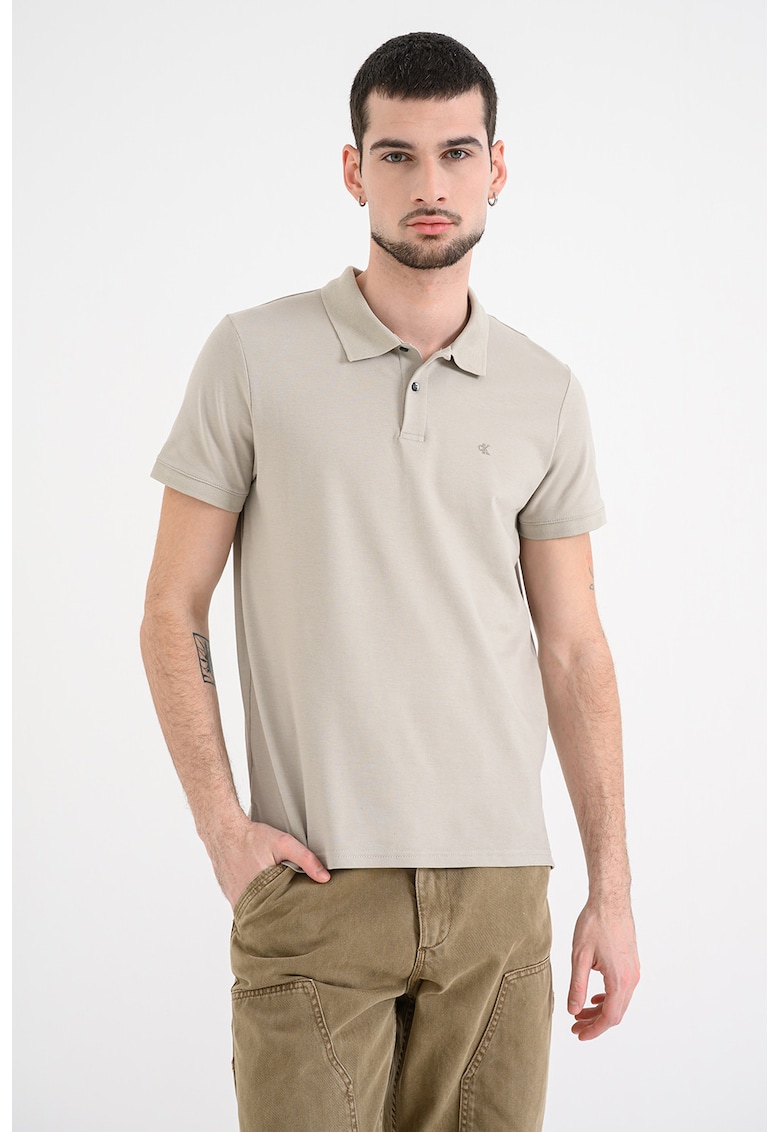 Tricou polo din bumbac pique cu croiala slim-fit - Verde pal