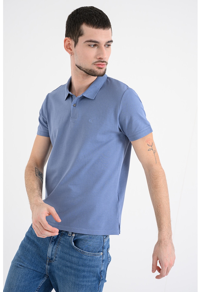 Tricou polo din bumbac pique cu croiala slim-fit - Albastru prafuit