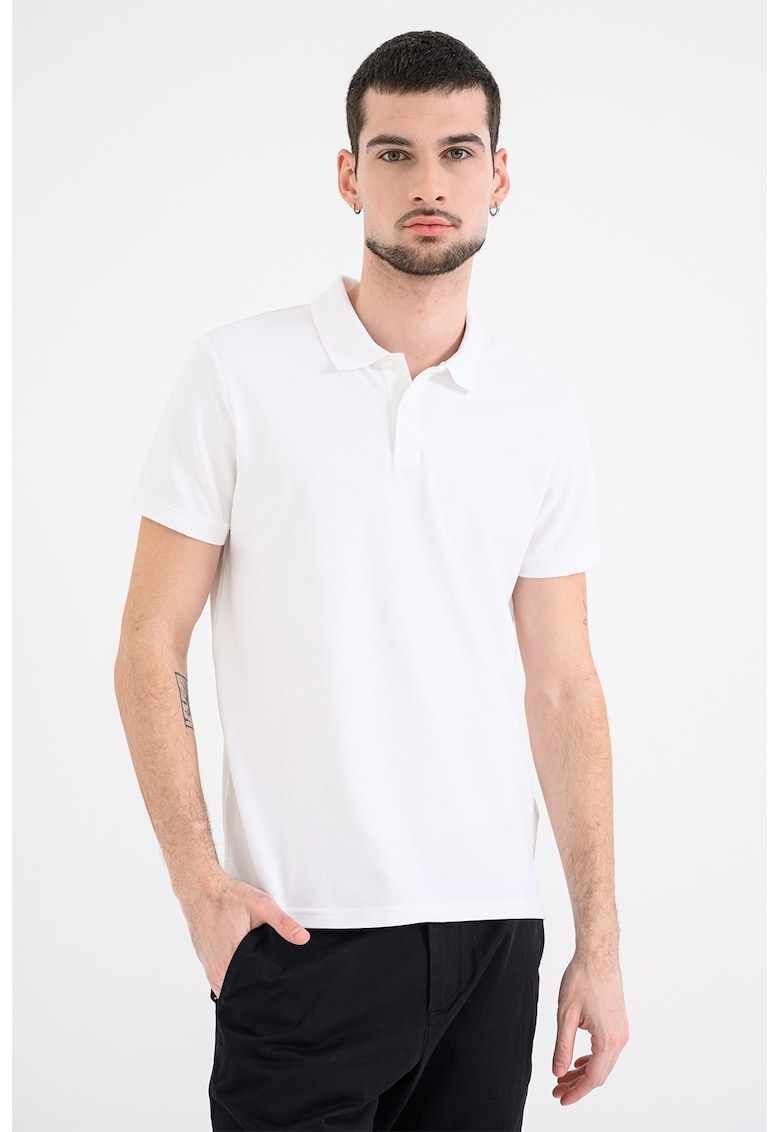 Tricou polo din bumbac pique cu croiala slim-fit - Alb