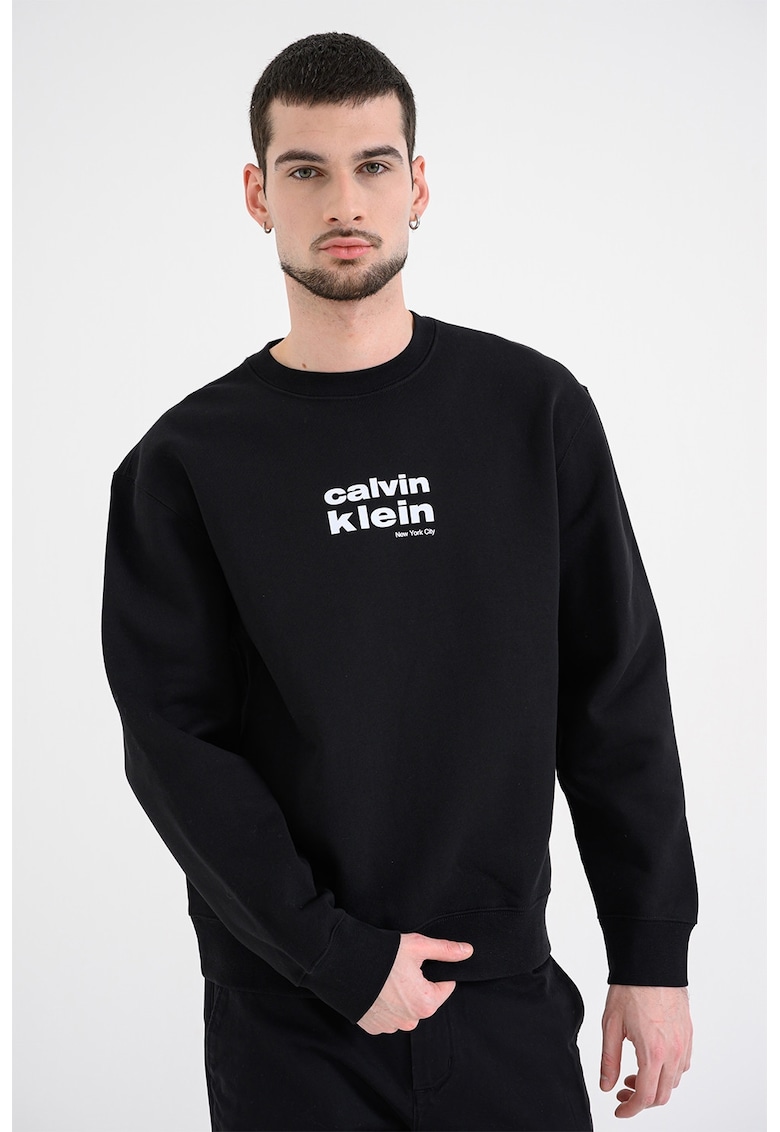 Bluza de trening din amestec de bumbac cu imprimeu logo - Negru