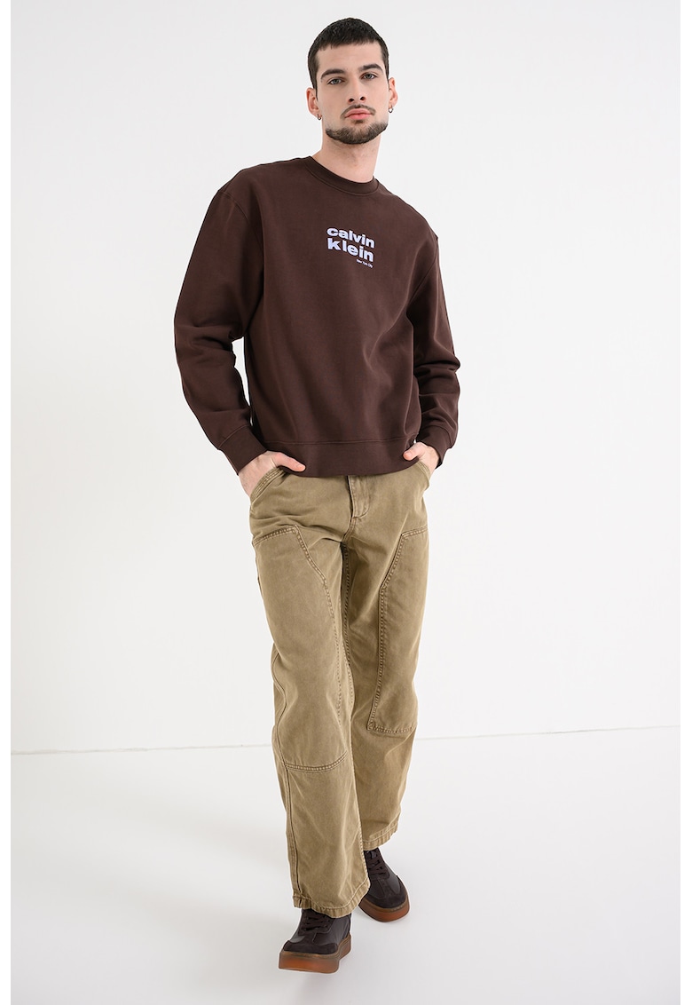 Bluza de trening din amestec de bumbac cu imprimeu logo - Maro