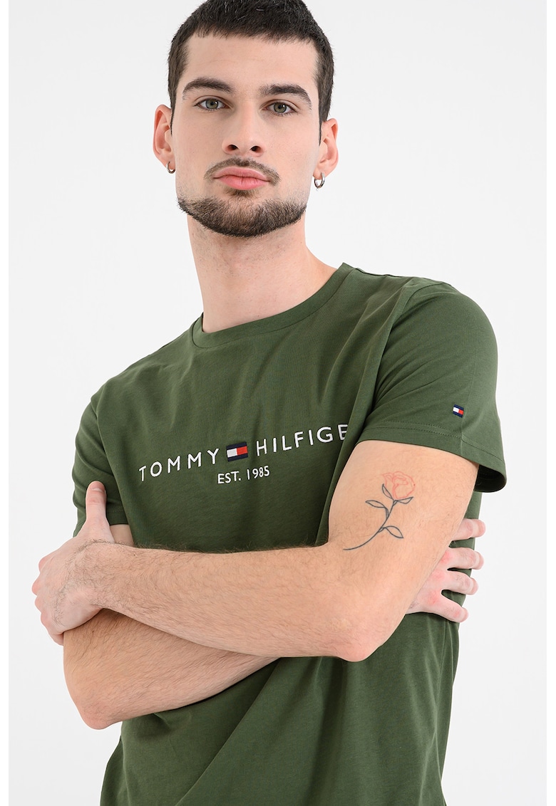 Tricou din bumbac cu broderie logo - Verde padure