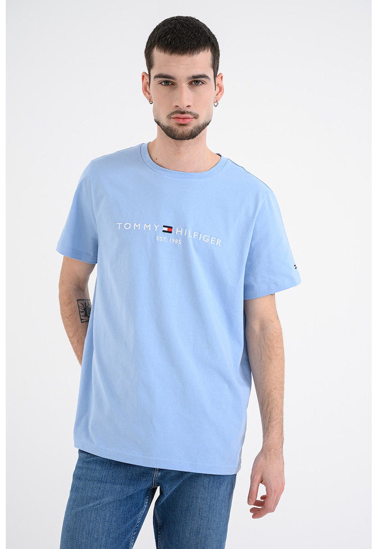 Tricou din bumbac cu broderie logo - Albastru azur/Albastru glaciar