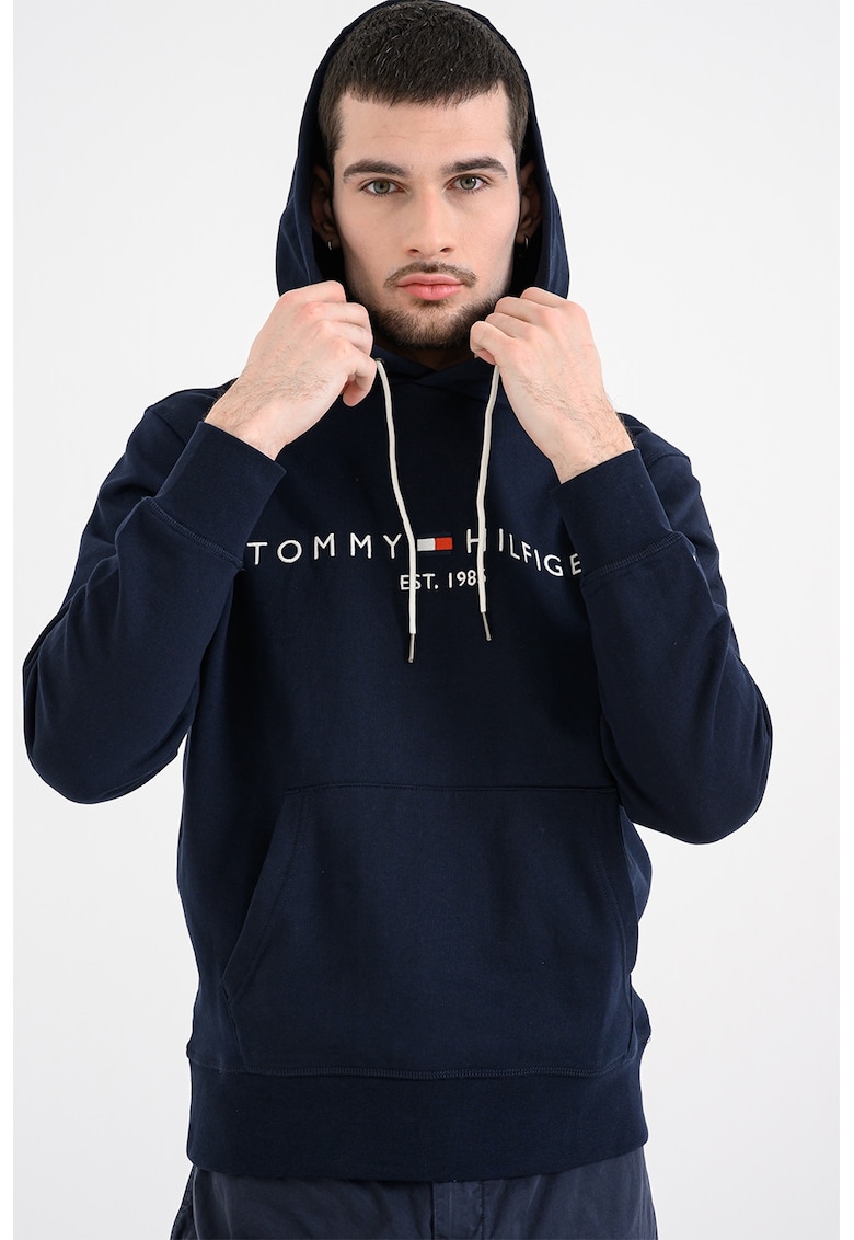 Hanorac din bumbac organic cu logo brodat - Bleumarin