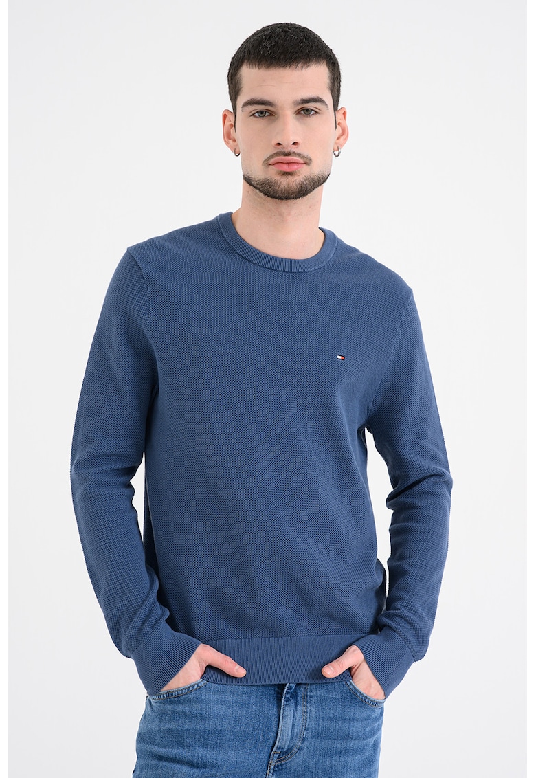 Pulover uni cu decolteu la baza gatului - Albastru inchis