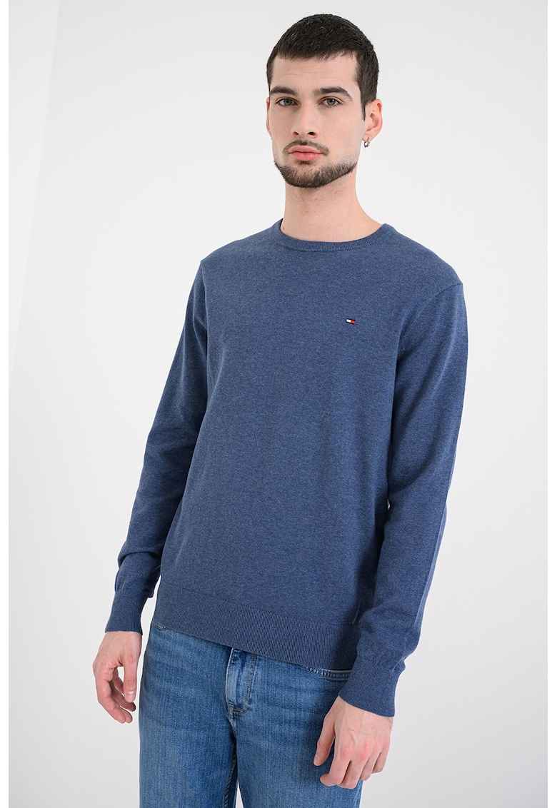 Pulover din bumbac cu logo discret brodat - Albastru inchis