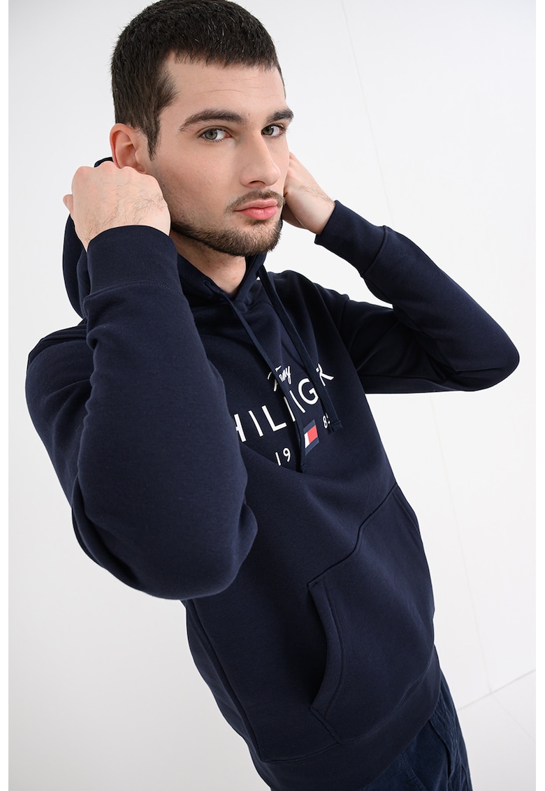 Hanorac slim-fit cu imprimeu logo - Bleumarin