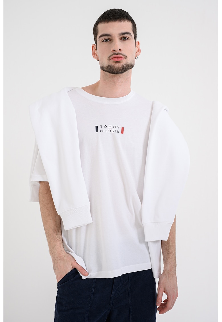 Tricou lejer cu imprimeu logo - Alb