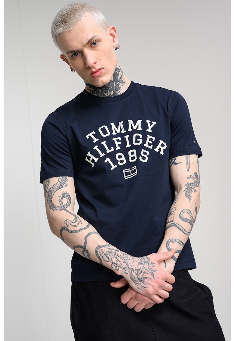 Tricou din bumbac cu imprimeu - Bleumarin