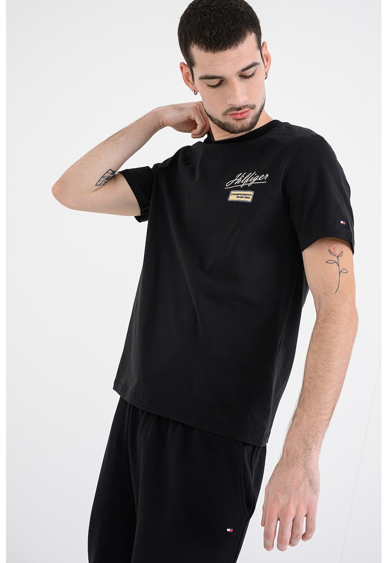 Tricou slim-fit cu imprimeu logo - Negru