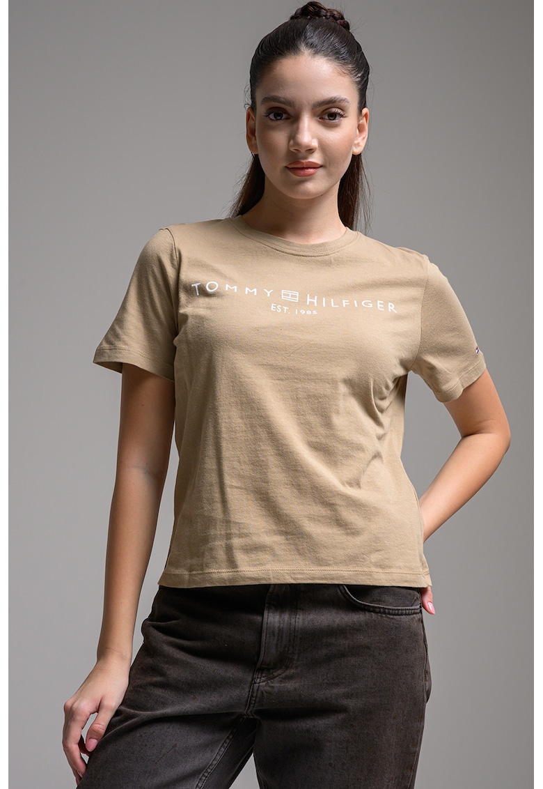 Tricou din bumbac cu imprimeu logo - Kaki