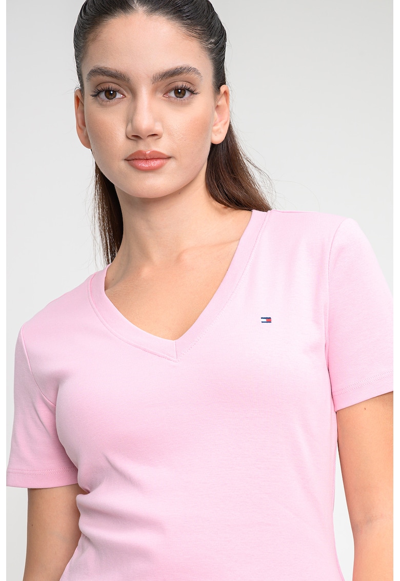 Tricou slim fit cu decolteu in V Cody - Roz
