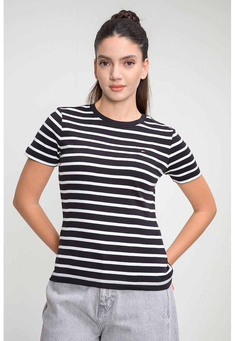 Tricou slim fit - Alb/Negru