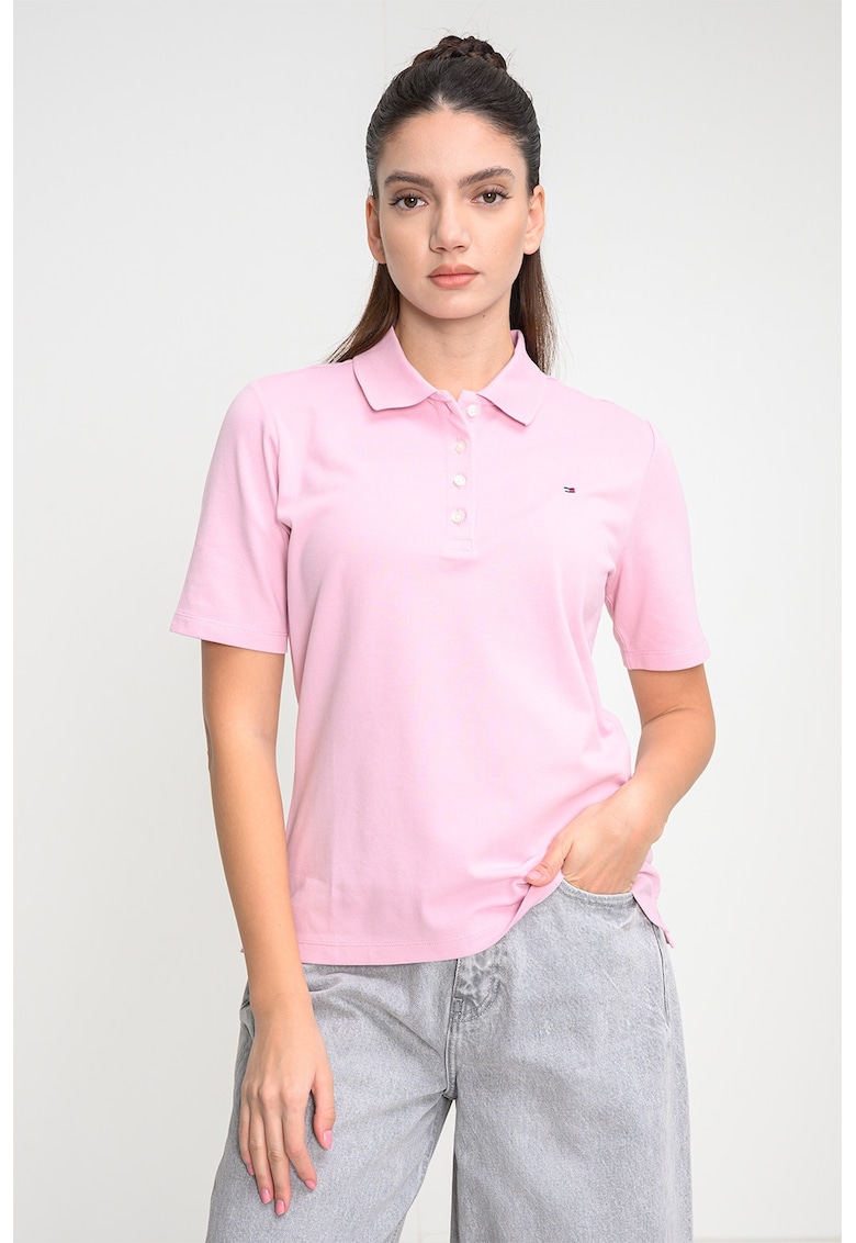 Tricou polo regular-fit cu logo discret - Roz