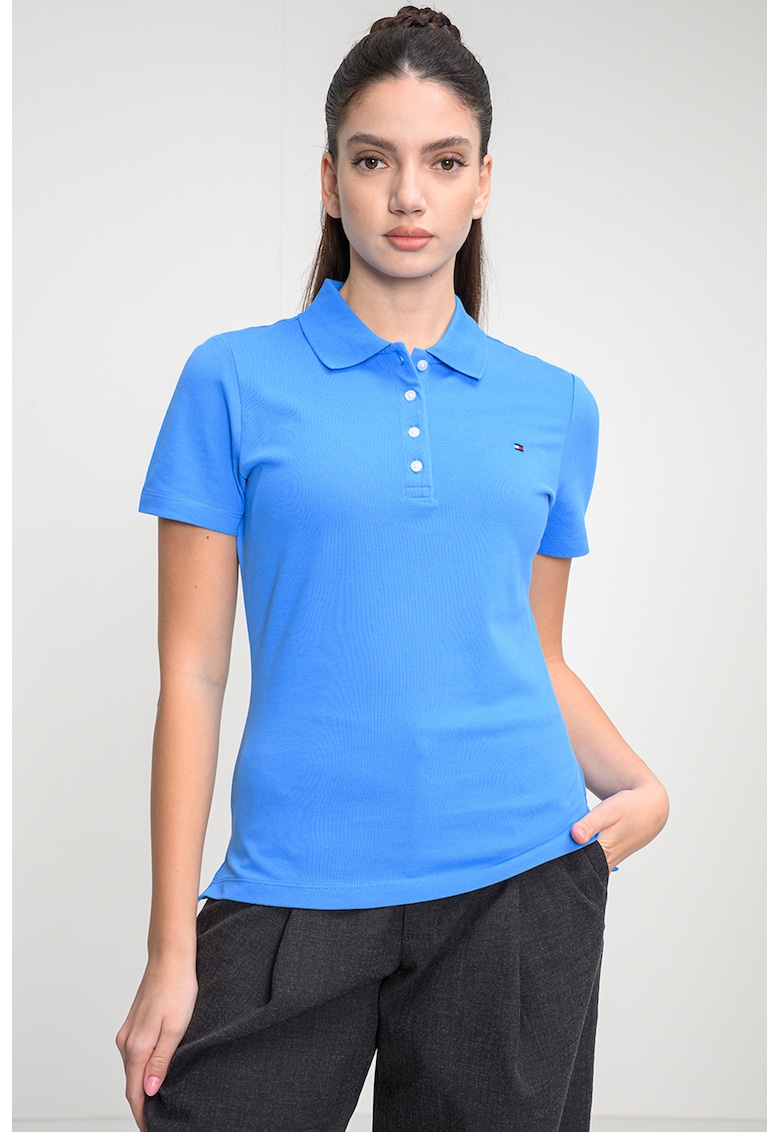 Tricou polo cu croiala slim-fit si logo - Albastru