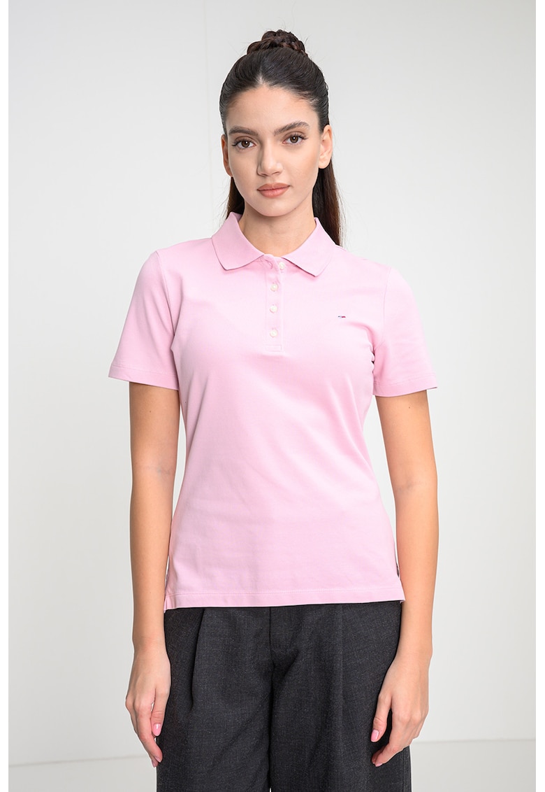 Tricou polo cu croiala slim-fit si logo - Roz