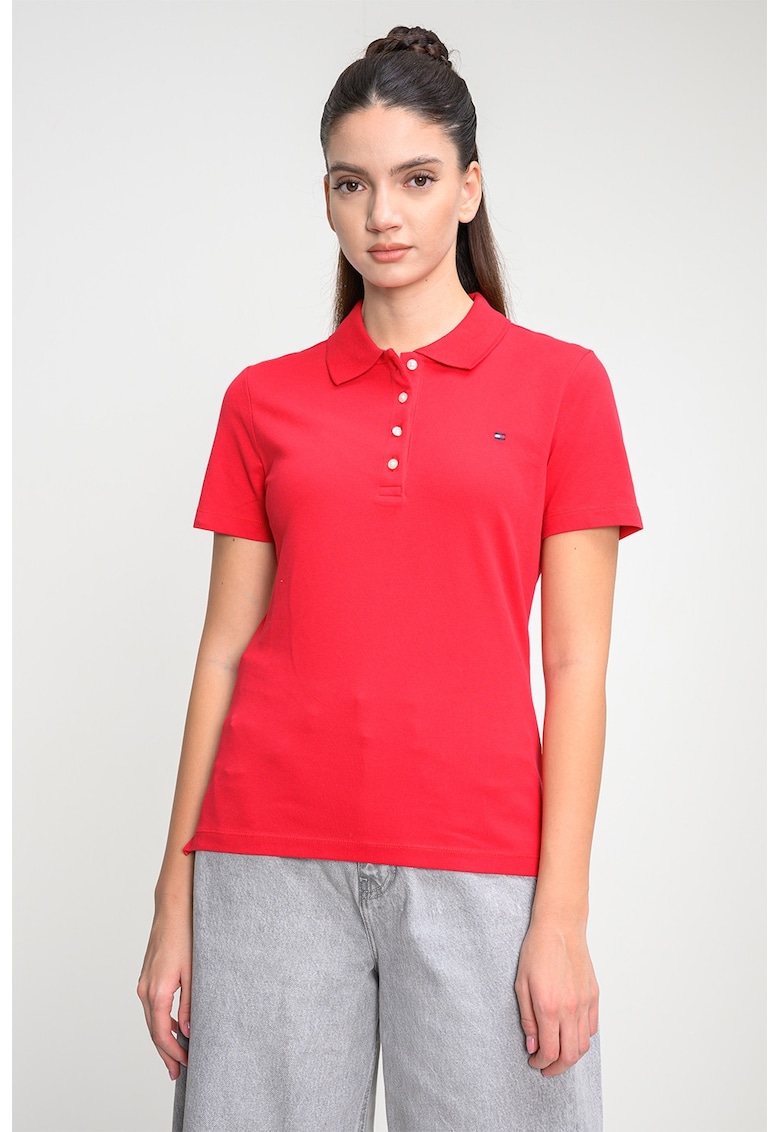 Tricou polo cu croiala slim-fit si logo - Rosu