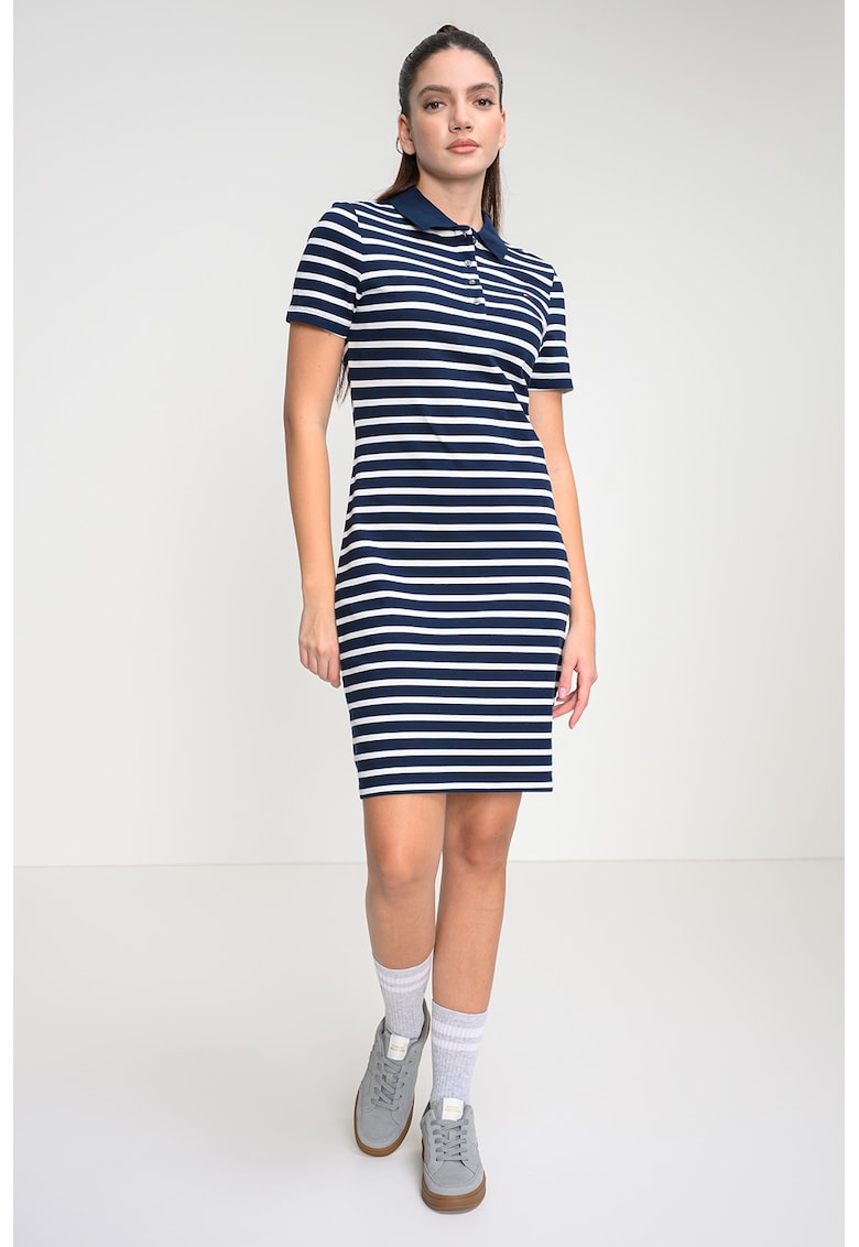 Rochie polo cambrata cu logo discret - Alb/Bleumarin