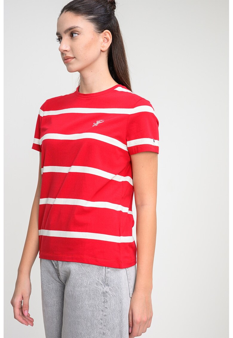 Tricou din amestec de bumbac cu dungi - Rosu/Alb