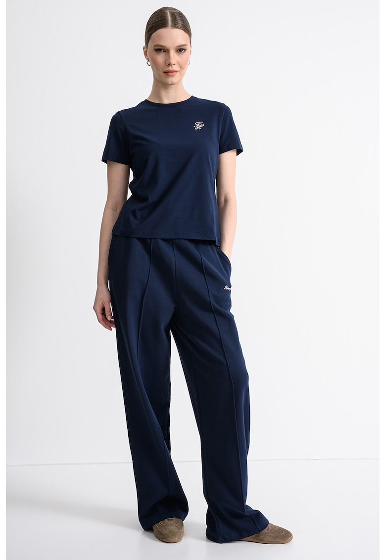 Tricou din amestec de bumbac cu dungi - Bleumarin