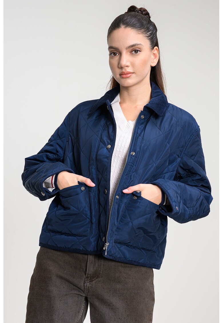 Jacheta matlasata cu buzunare supradimensionate cu clapa - Bleumarin