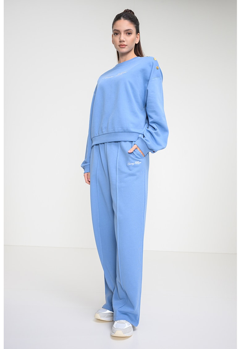 Bluza de trening cu croiala lejera si detalii nasturi pe un umar - Albastru deschis